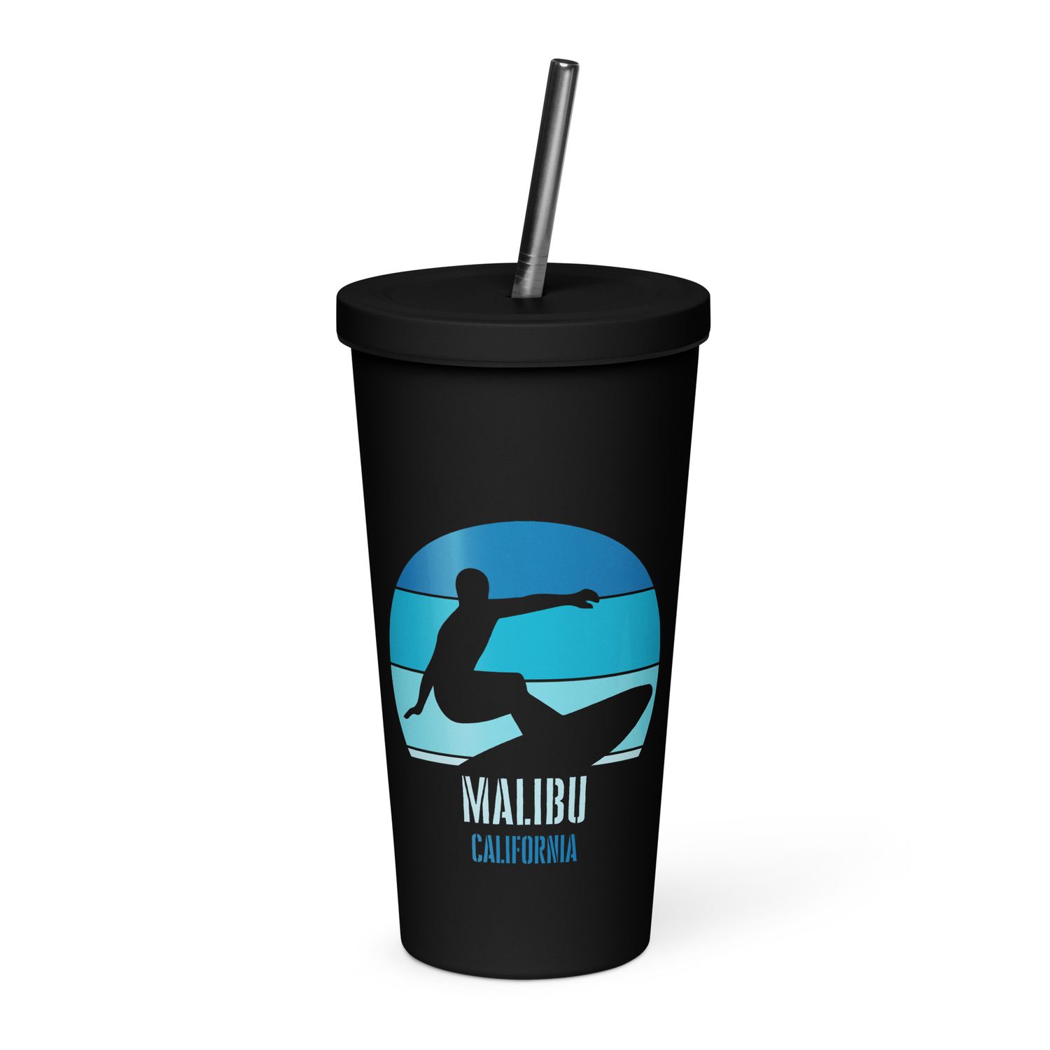 Surfing Malibu California, Californian Surfer Blue Design Insulated Tumbler with a Straw