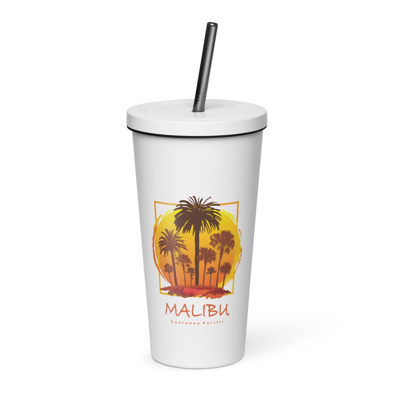Malibu Sunset Palms Insulated Tumbler with a Straw