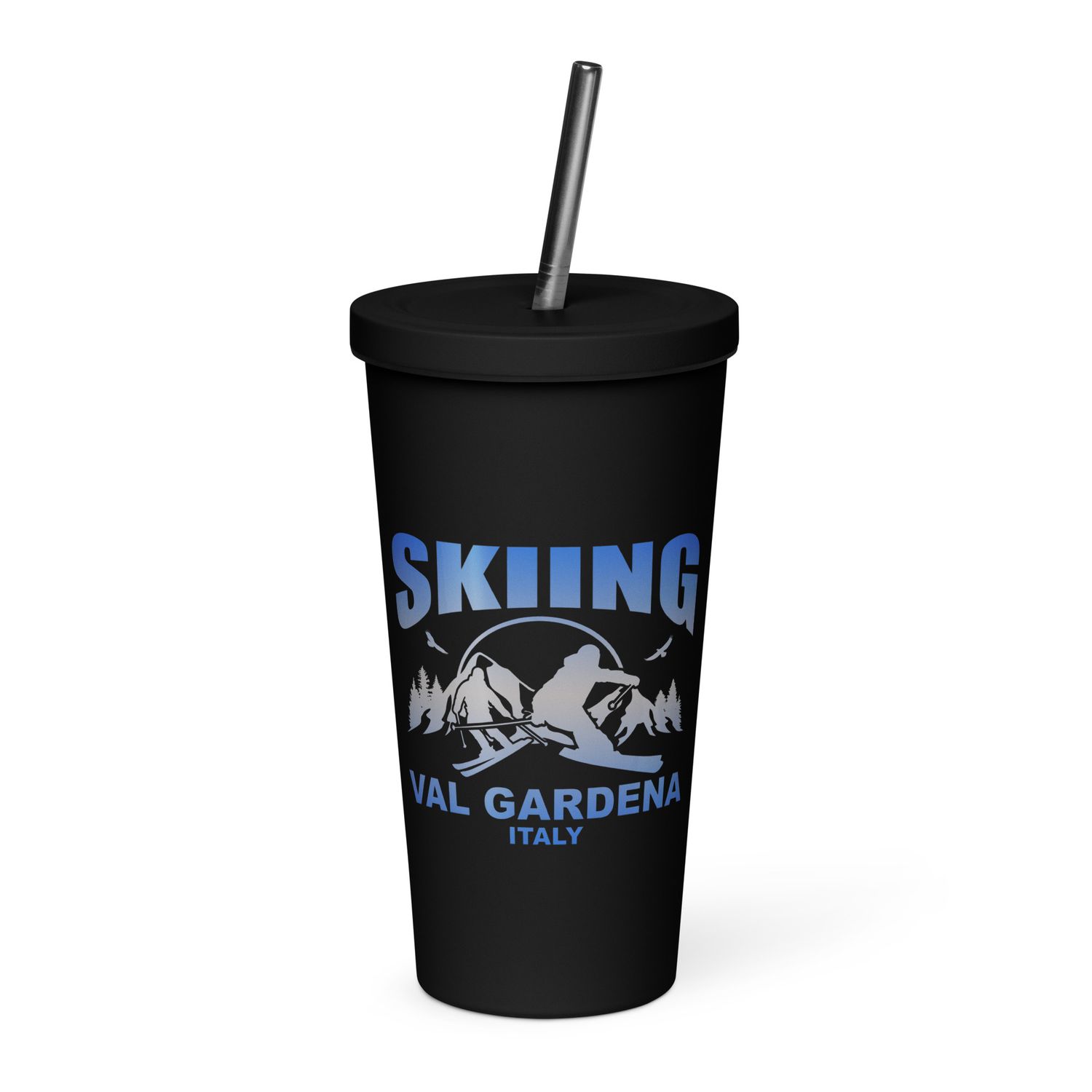 Skiing Val Gardena Italy Insulated Tumbler with a Straw