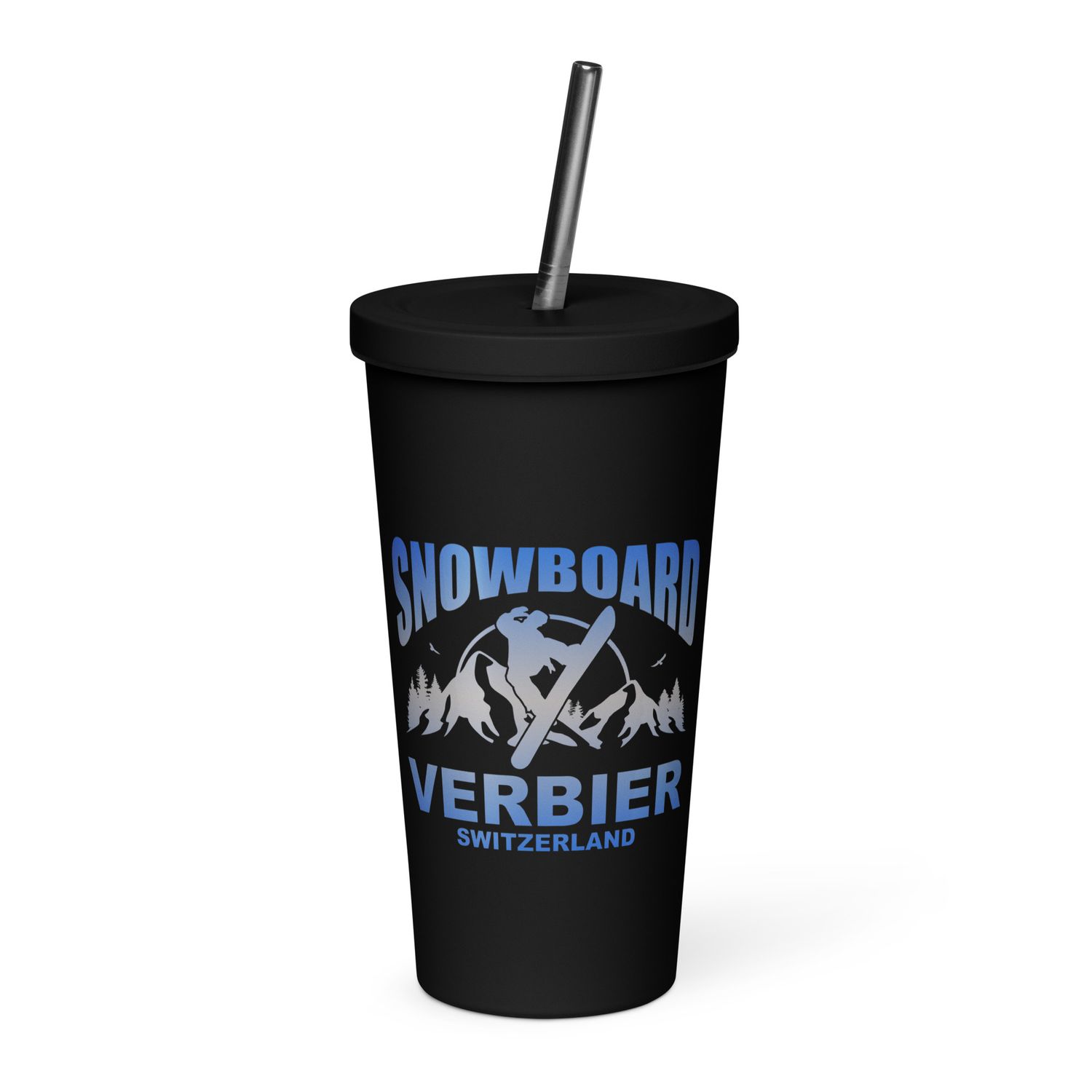 Snowboard Rider Verbier Switzerland Insulated Tumbler with a Straw