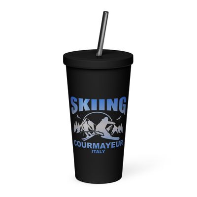 Skiing Skier Courmayeur Italy Insulated Tumbler with a Straw