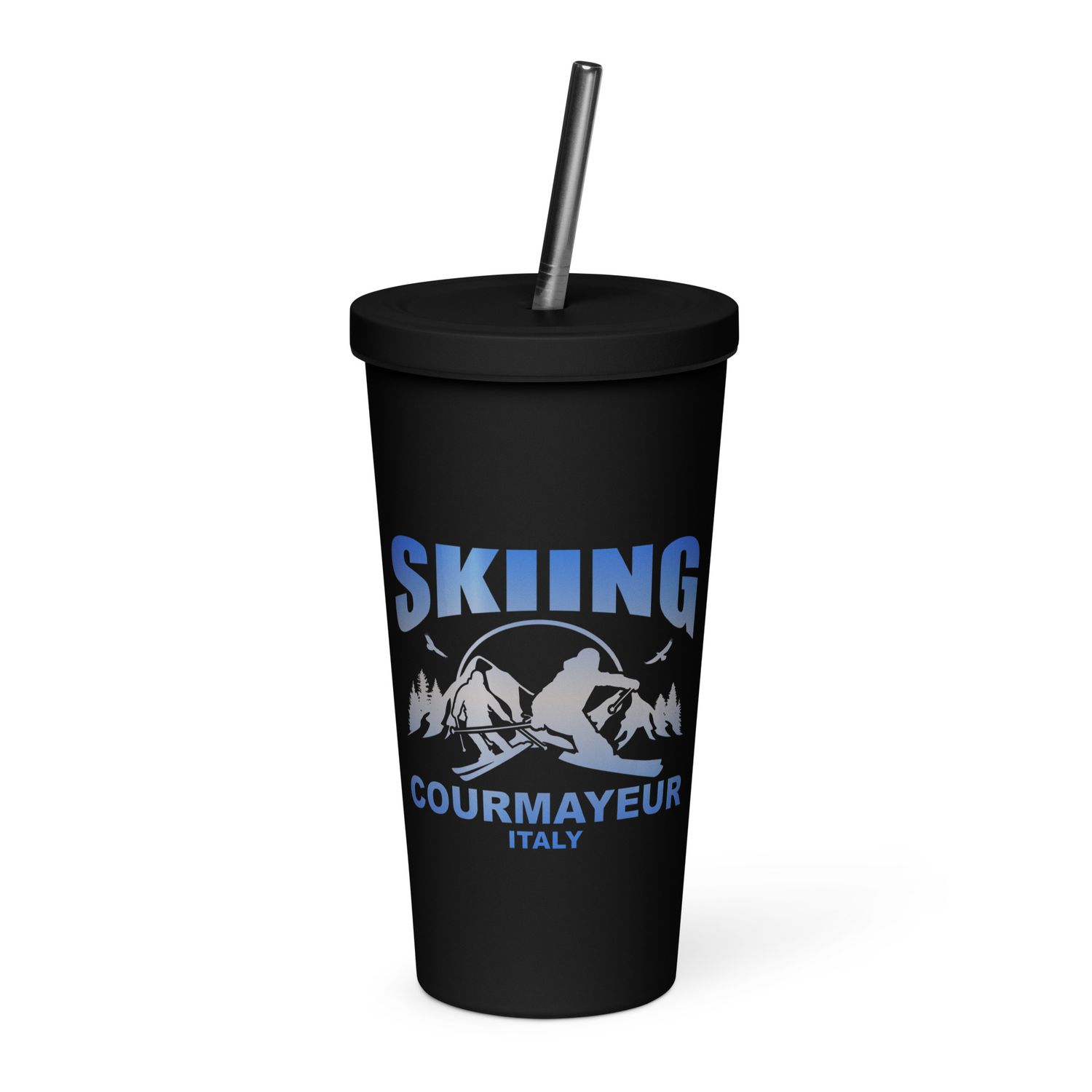 Skiing Skier Courmayeur Italy Insulated Tumbler with a Straw