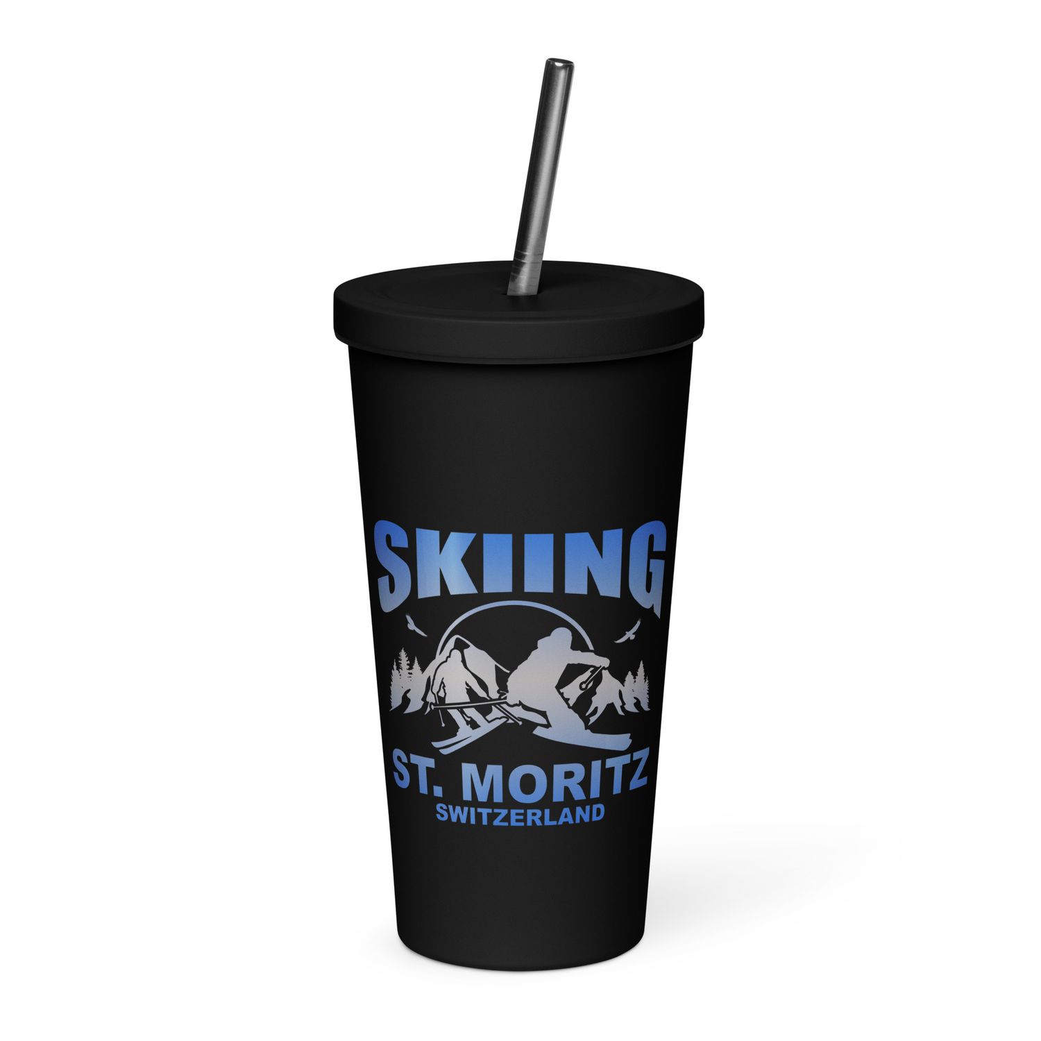 Skiing St. Moritz Switzerland Insulated Tumbler with a Straw