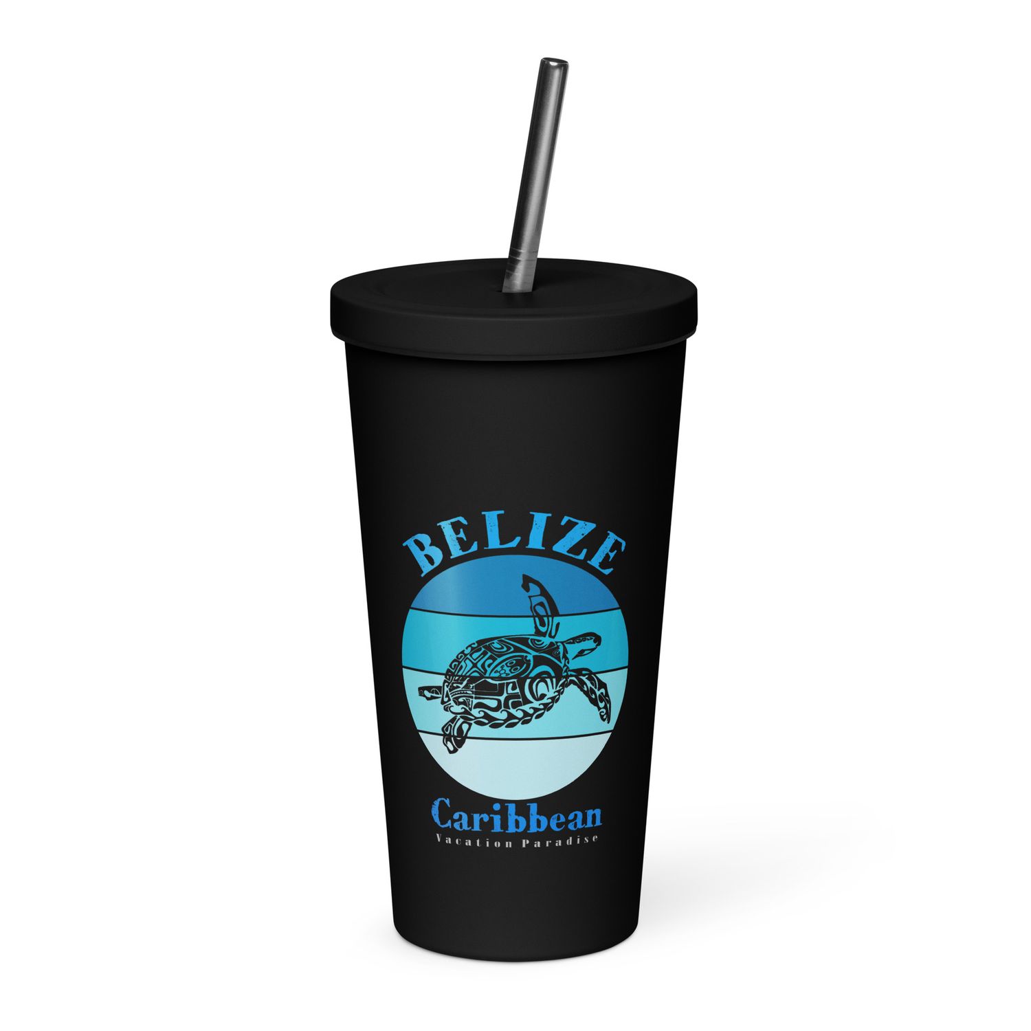 Sea Turtle Belize Blue Design Insulated Tumbler with a Straw