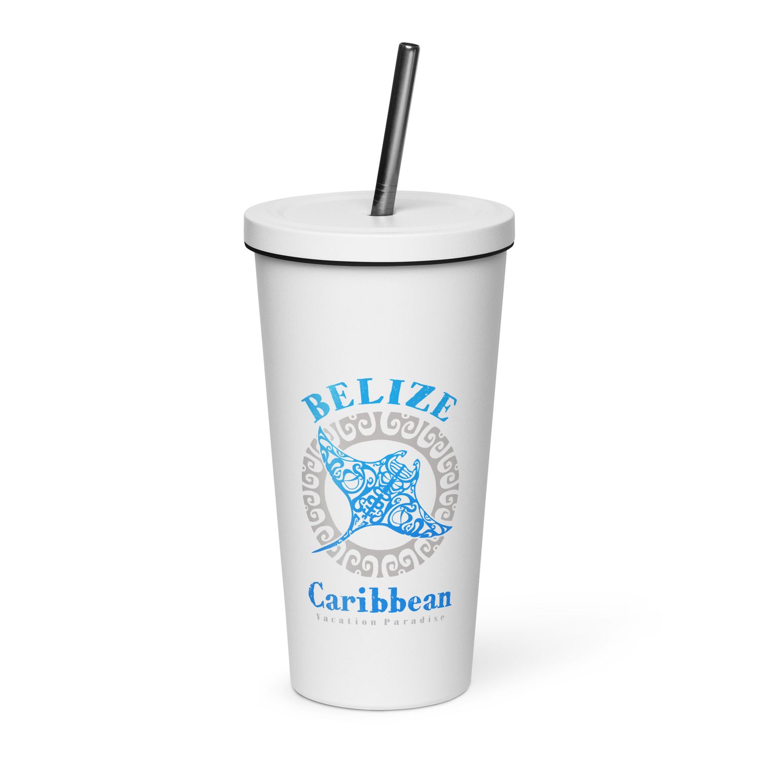 Belize Manta Ray Tribal Tattoo Insulated Tumbler with a Straw