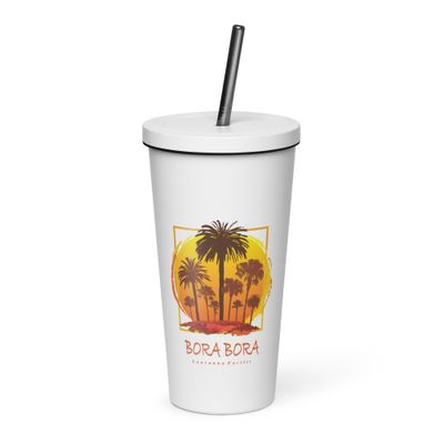Bora Bora Sunset Palms Insulated Tumbler with a Straw