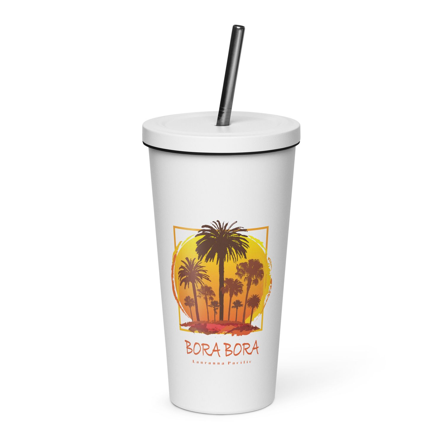 Bora Bora Sunset Palms Insulated Tumbler with a Straw