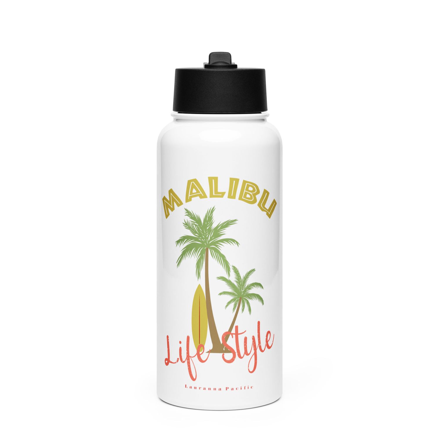 Malibu Tropical Life Style Stainless Steel Water Bottle with a Straw Lid