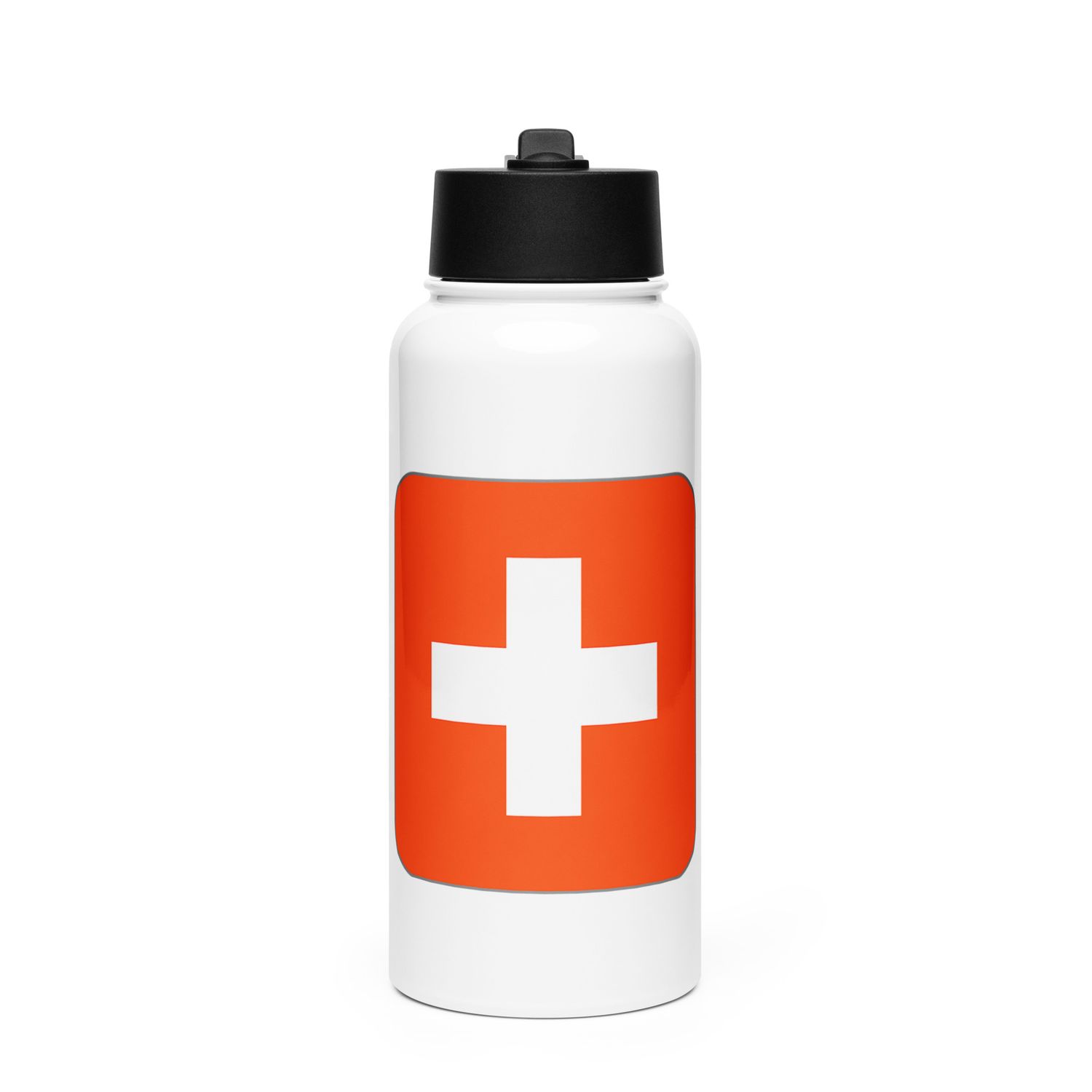 Switzerland Flag Stainless Steel Water Bottle with a Straw Lid