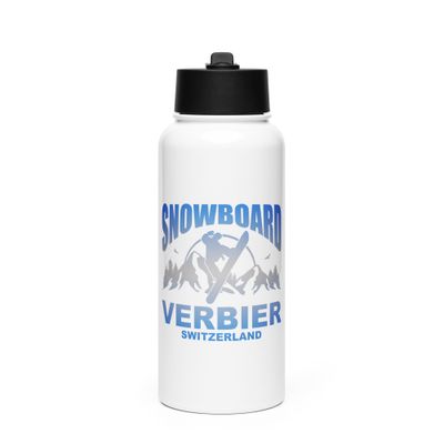 Snowboard Rider Verbier Switzerland Stainless Steel Water Bottle with a Straw Lid