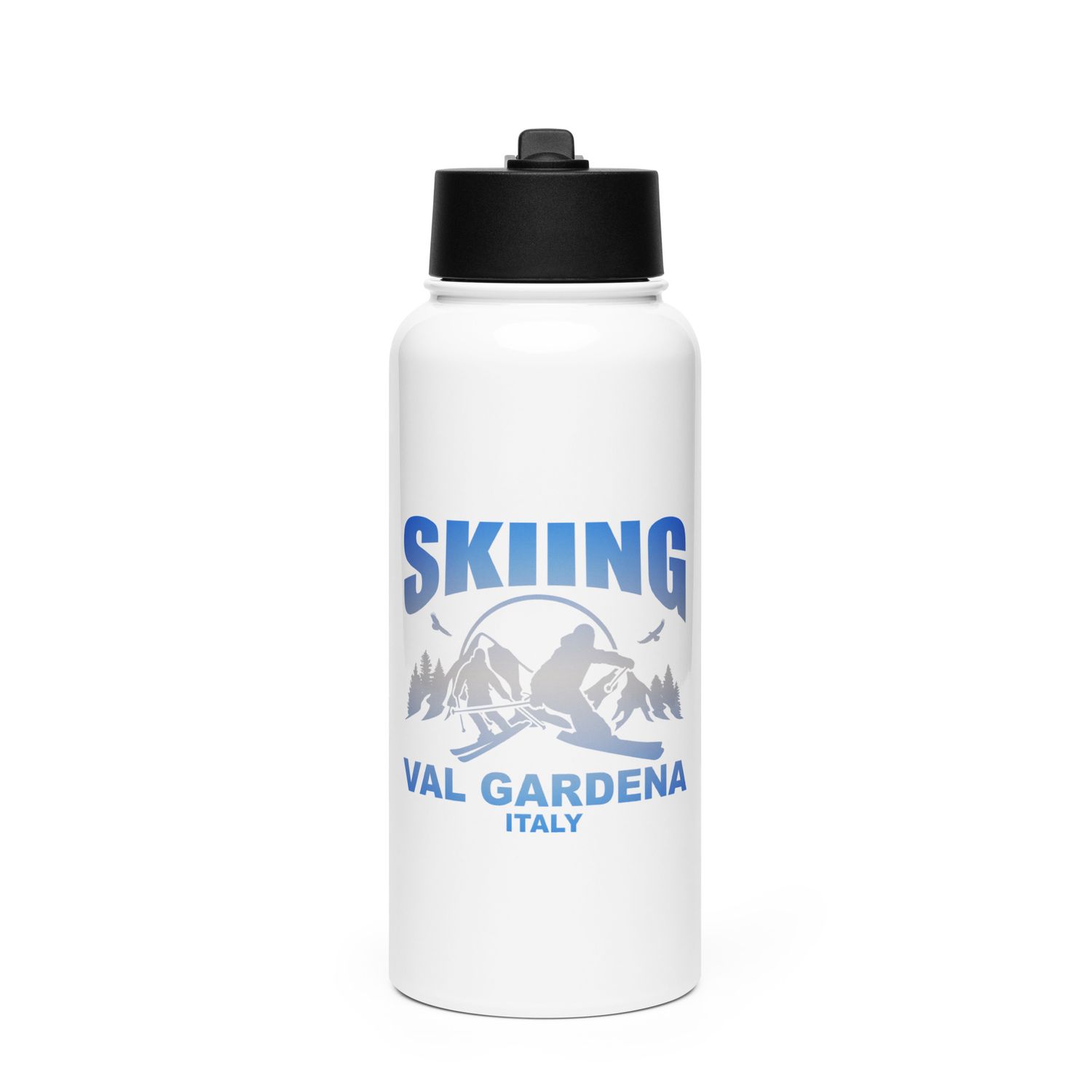 Skiing Val Gardena Italy Stainless Steel Water Bottle with a Straw Lid