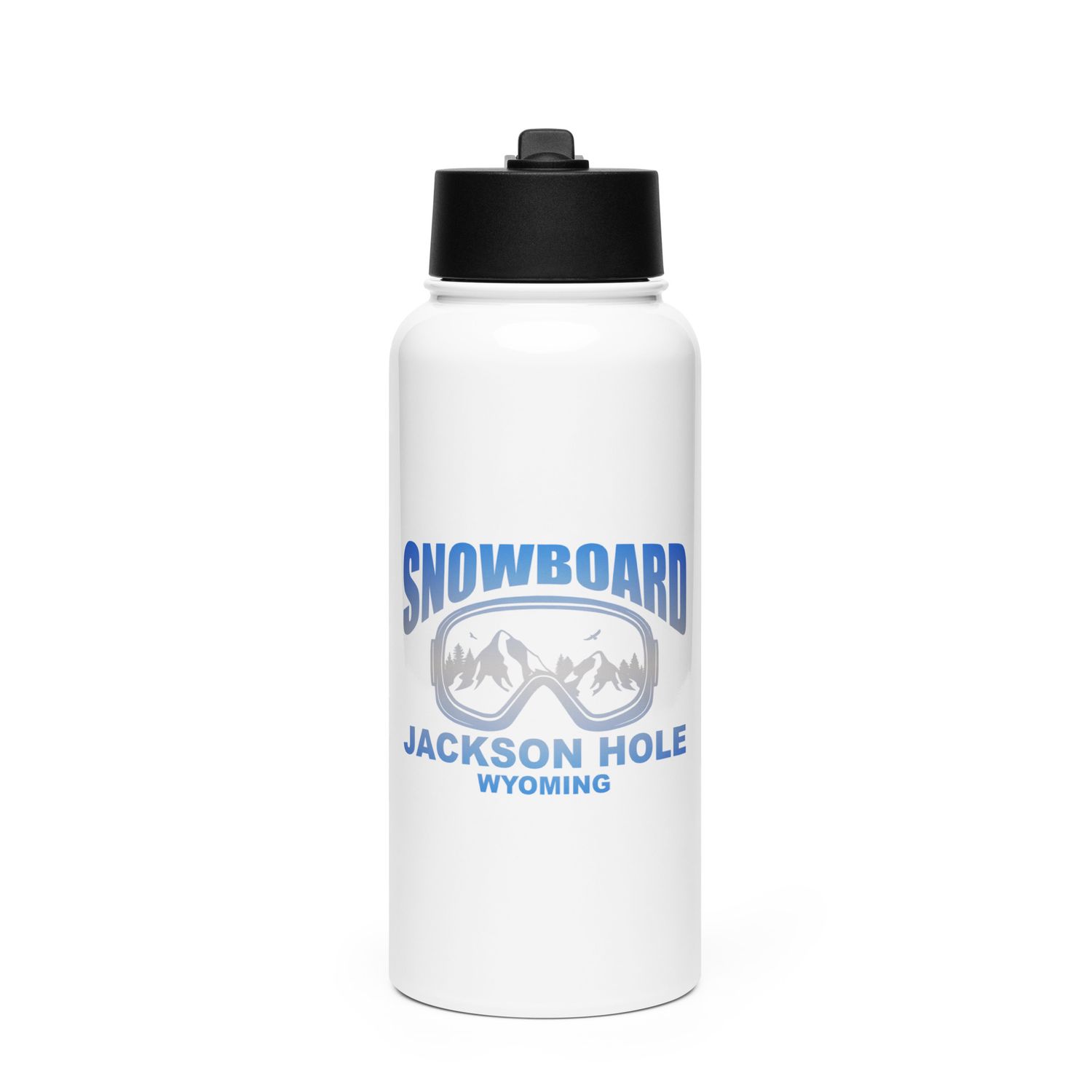 Snowboard Mask Jackson Hole Wyoming Stainless Steel Water Bottle with a Straw Lid