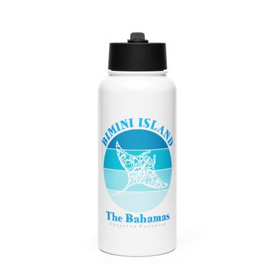 Manta Ray Bimini Blue Design Stainless Steel Water Bottle with a Straw Lid