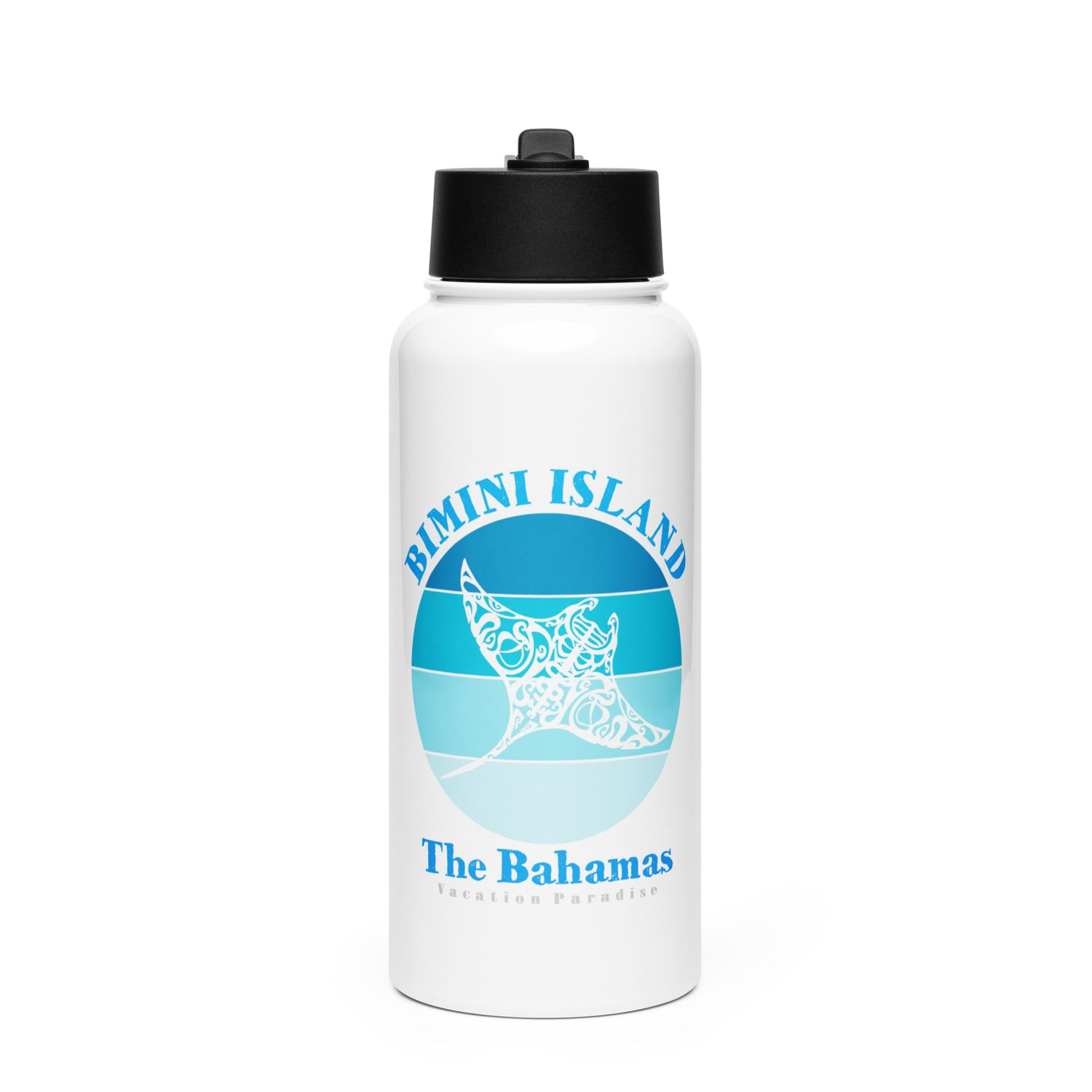 Manta Ray Bimini Blue Design Stainless Steel Water Bottle with a Straw Lid