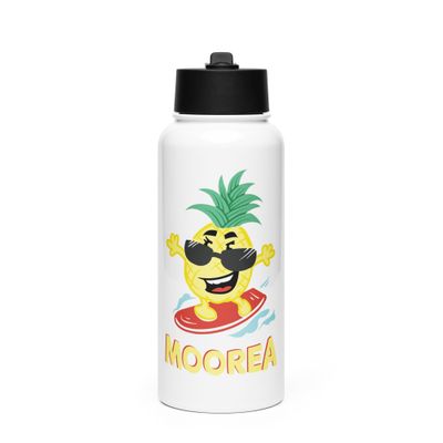 Moorea Pineapple Surfer Stainless Steel Water Bottle with a Straw Lid