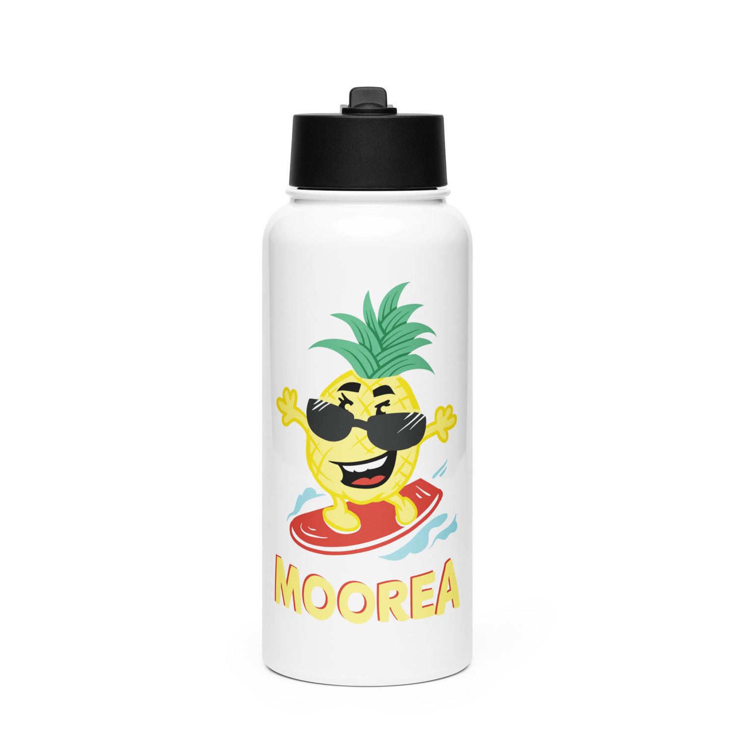 Moorea Pineapple Surfer Stainless Steel Water Bottle with a Straw Lid