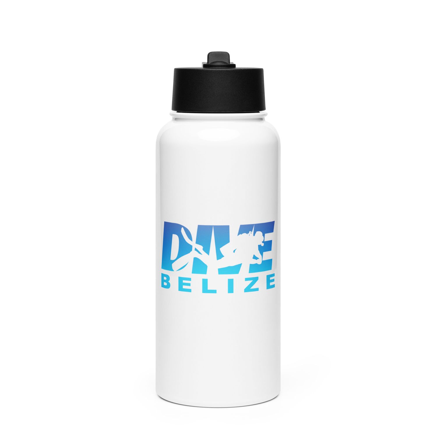 Dive Belize with Scuba Diver Stainless Steel Water Bottle with a Straw Lid
