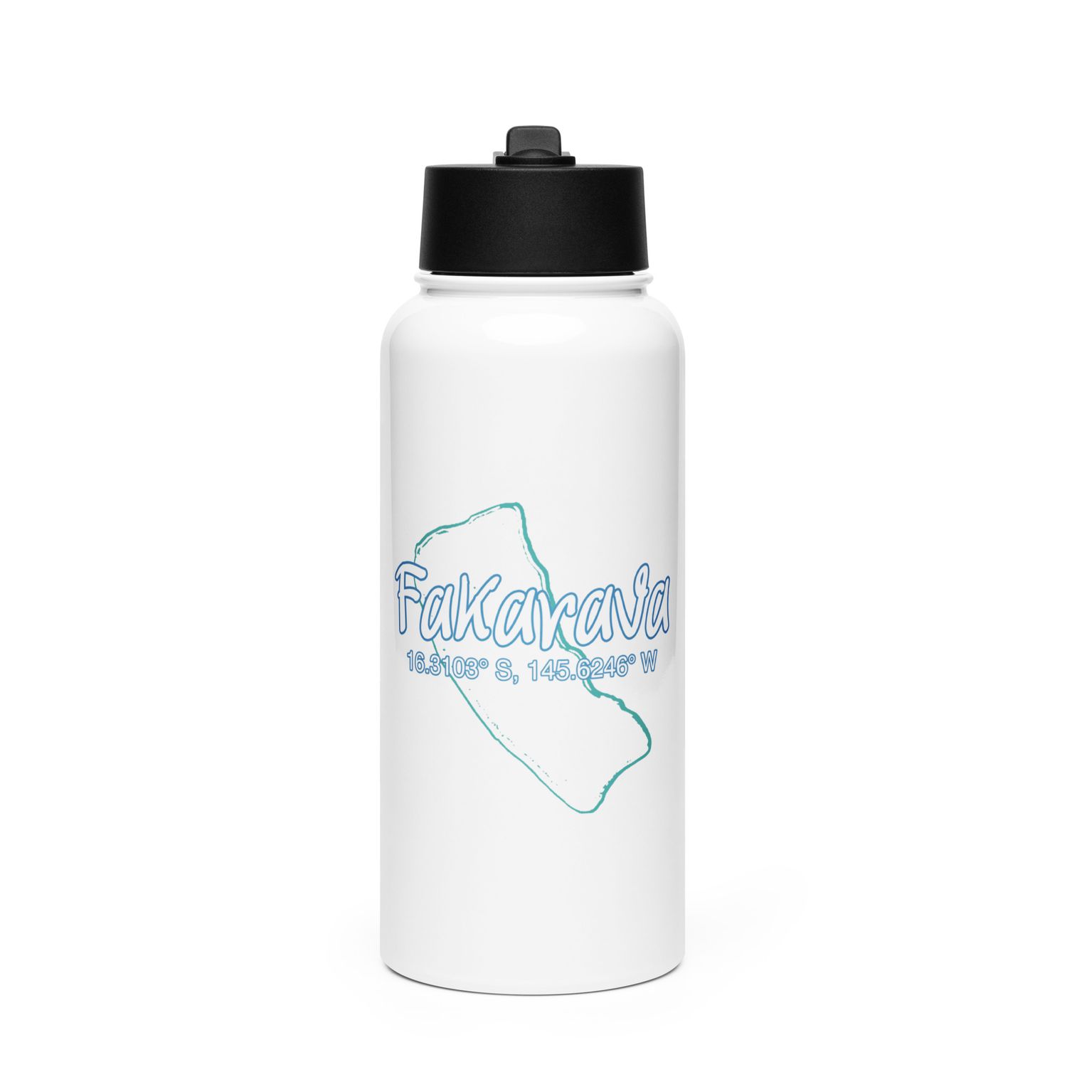 Fakarava Atoll Coordinates Stainless Steel Water Bottle with a Straw Lid