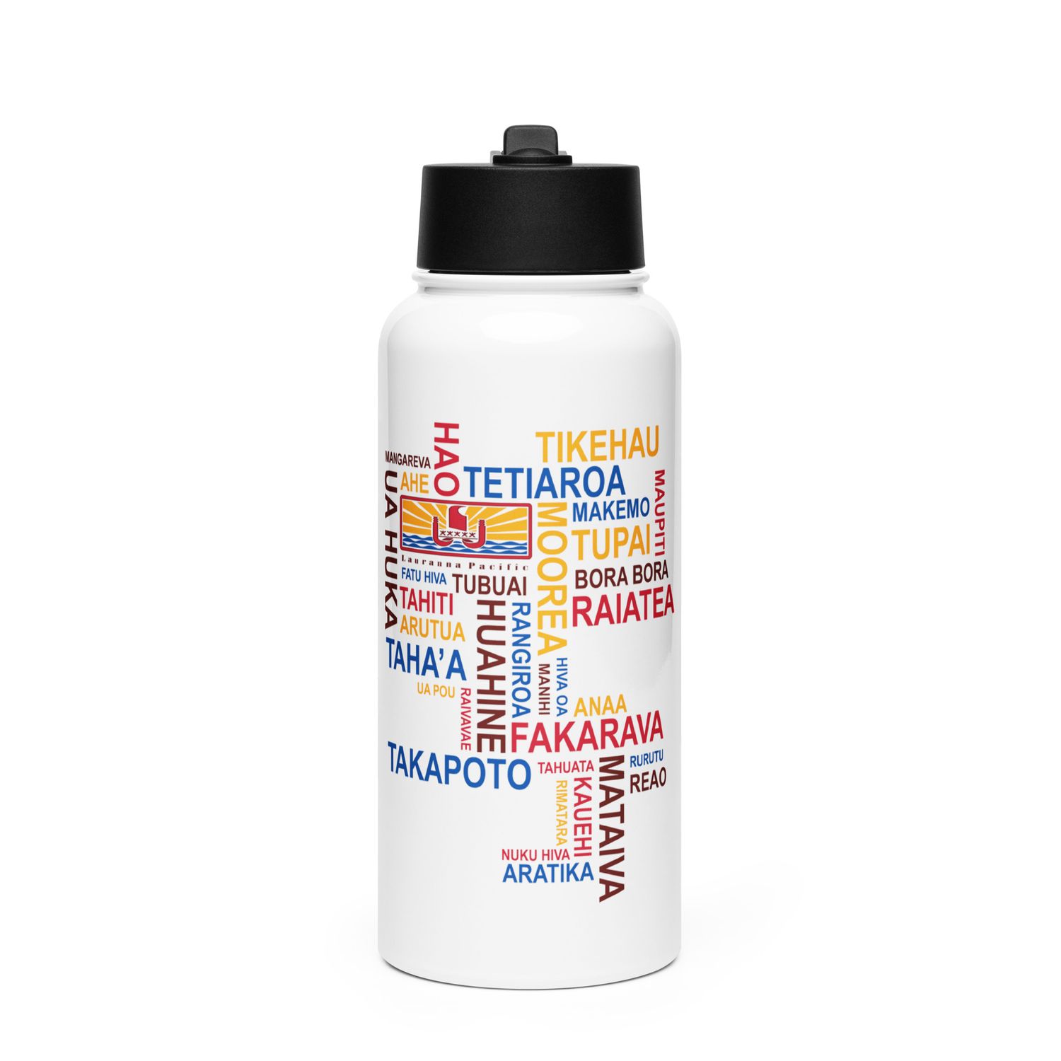 Islands of French Polynesia Stainless Steel Water Bottle with a Straw Lid