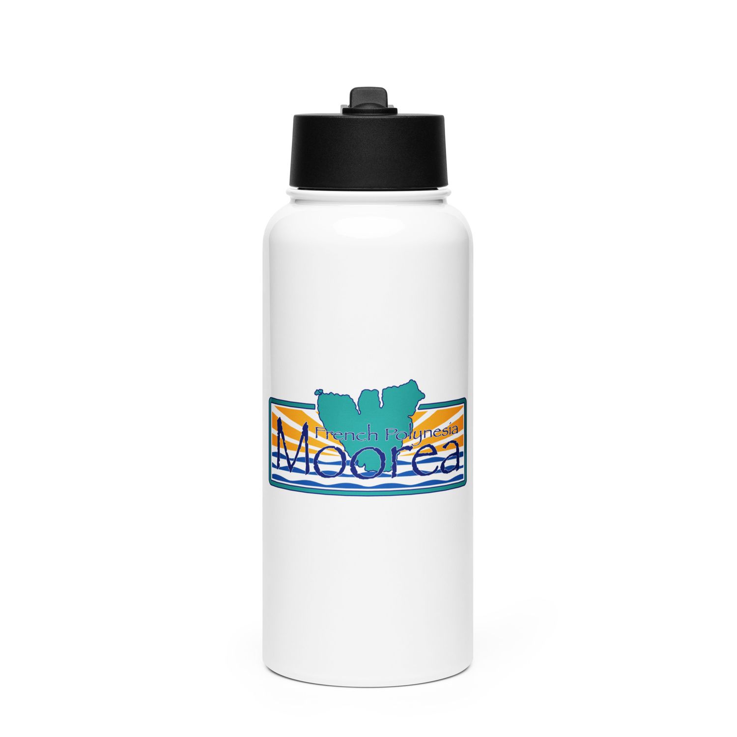 Moorea Island Stainless Steel Water Bottle with a Straw Lid