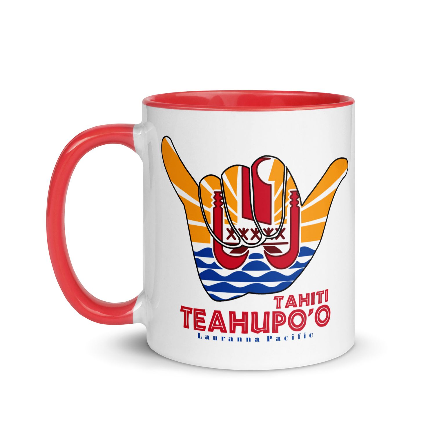 Teahupoo Shaka Hang Loose Tahiti Flag Mug with Color Inside