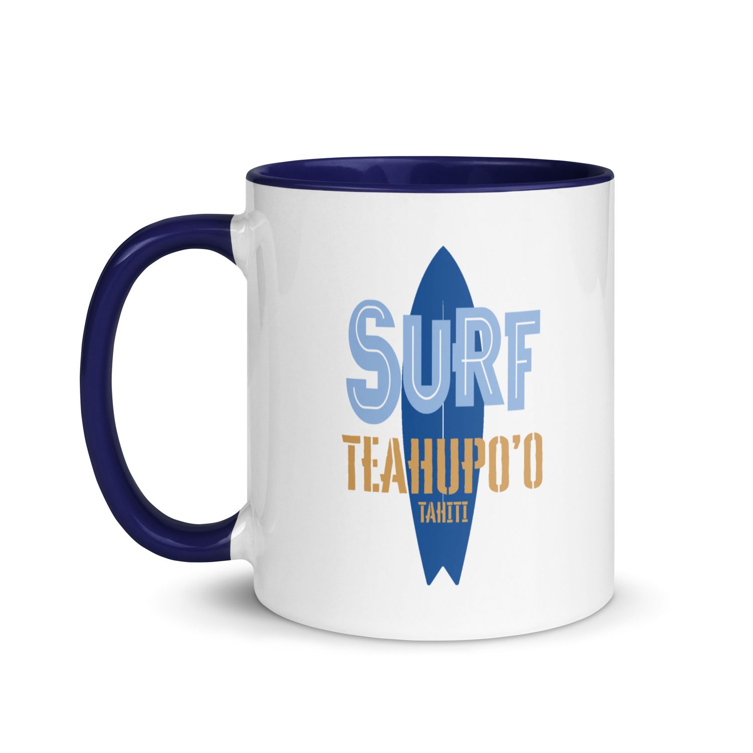 Surf Teahupo&#39;o, Surfing Teahupo&#39;o in Tahiti, Surfboard Mug with Color Inside
