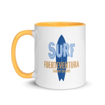 Surf Fuerteventura, Surfing Fuerteventura in the Canary Islands, Surfboard Mug with Color Inside