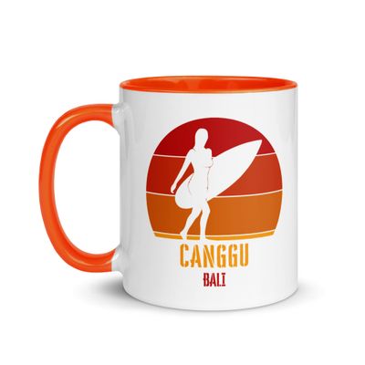 Surfing Canggu Bali, Indonesian Surfer Girl Mug with Color Inside