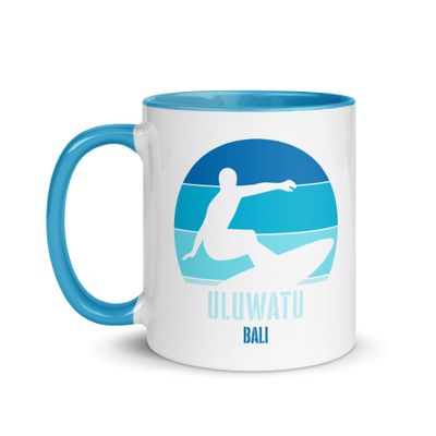 Surfing Uluwatu Bali, Indonesian Surfer Mug with Color Inside