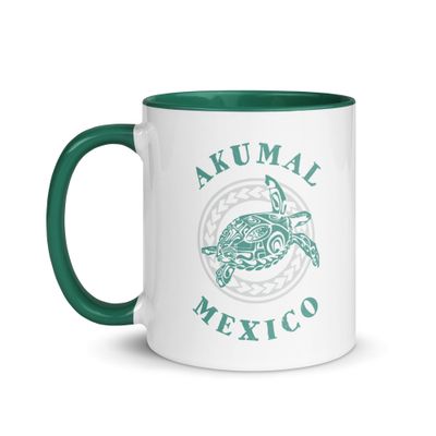 Akumal Mexico Tribal Tattoo Sea Turtle Mug with Color Inside