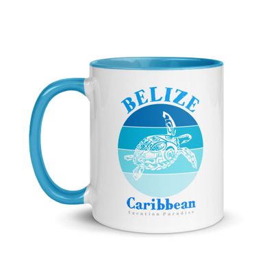 Sea Turtle Belize Blue Design Mug with Color Interior
