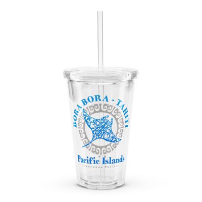 Bora Bora Tahiti Manta Ray Tribal Tattoo Clear Plastic Insulated Tumbler