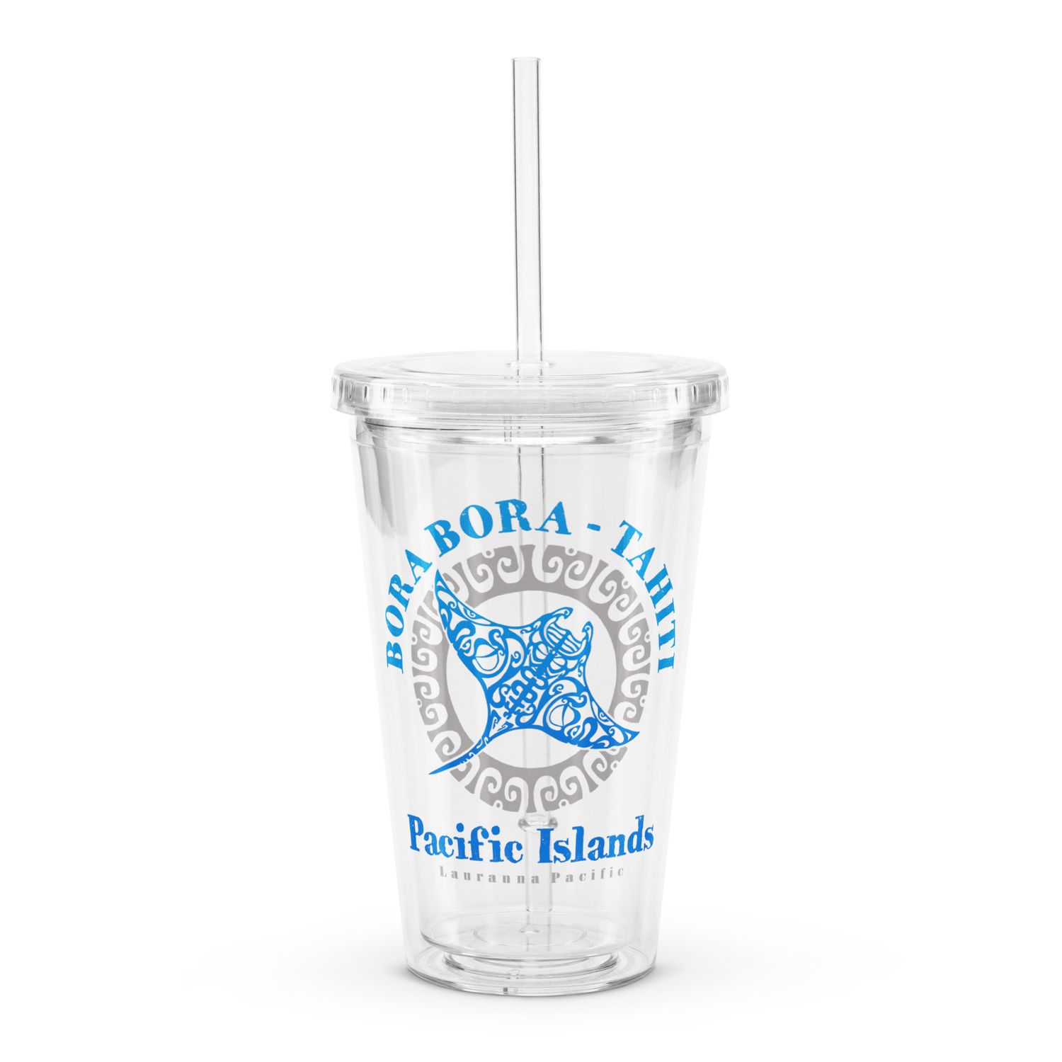 Bora Bora Tahiti Manta Ray Tribal Tattoo Clear Plastic Insulated Tumbler
