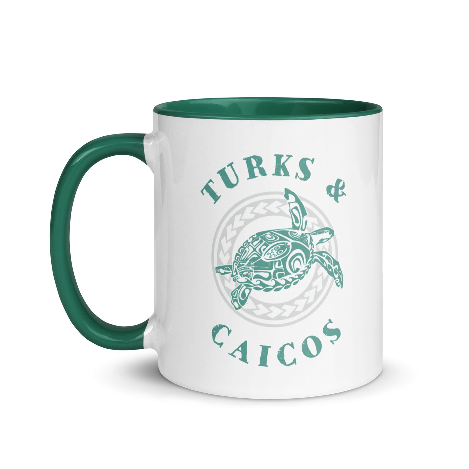Turks and Caicos Caribbean Tribal Tattoo Sea Turtle Mug with Color Interior
