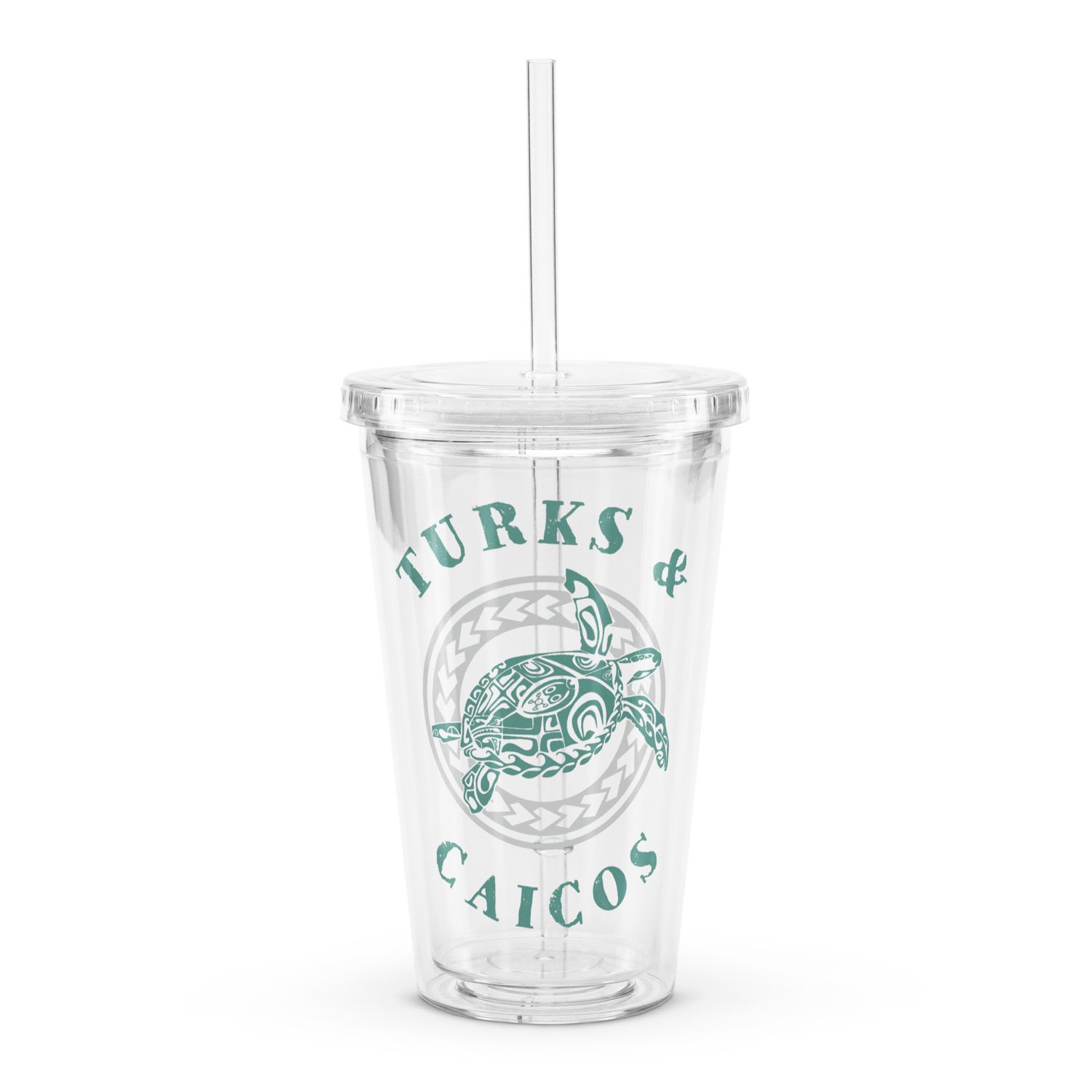 Turks and Caicos Caribbean Tribal Tattoo Sea Turtle Clear Plastic Insulated Tumbler