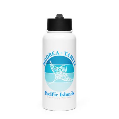 Manta Ray Moorea Tahiti Ocean Stainless Steel Water Bottle with a Straw Lid