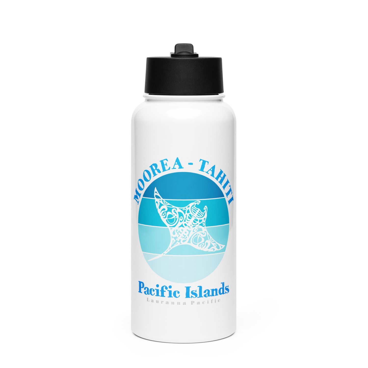 Manta Ray Moorea Tahiti Ocean Stainless Steel Water Bottle with a Straw Lid