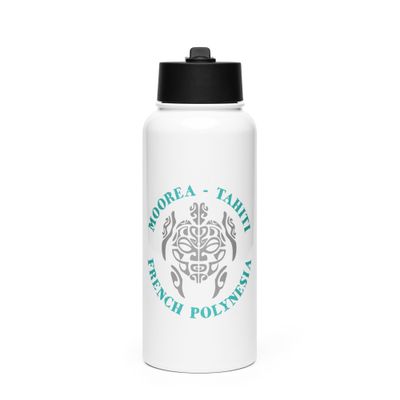 Moorea Tahiti Sea Turtle, French Polynesia Stainless Steel Water Bottle with a Straw Lid