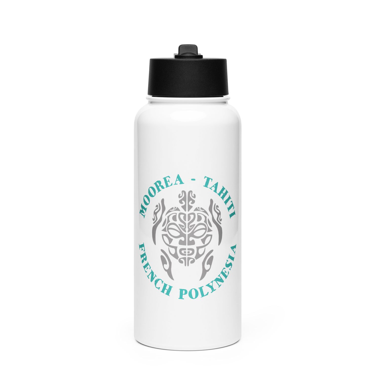 Moorea Tahiti Sea Turtle, French Polynesia Stainless Steel Water Bottle with a Straw Lid