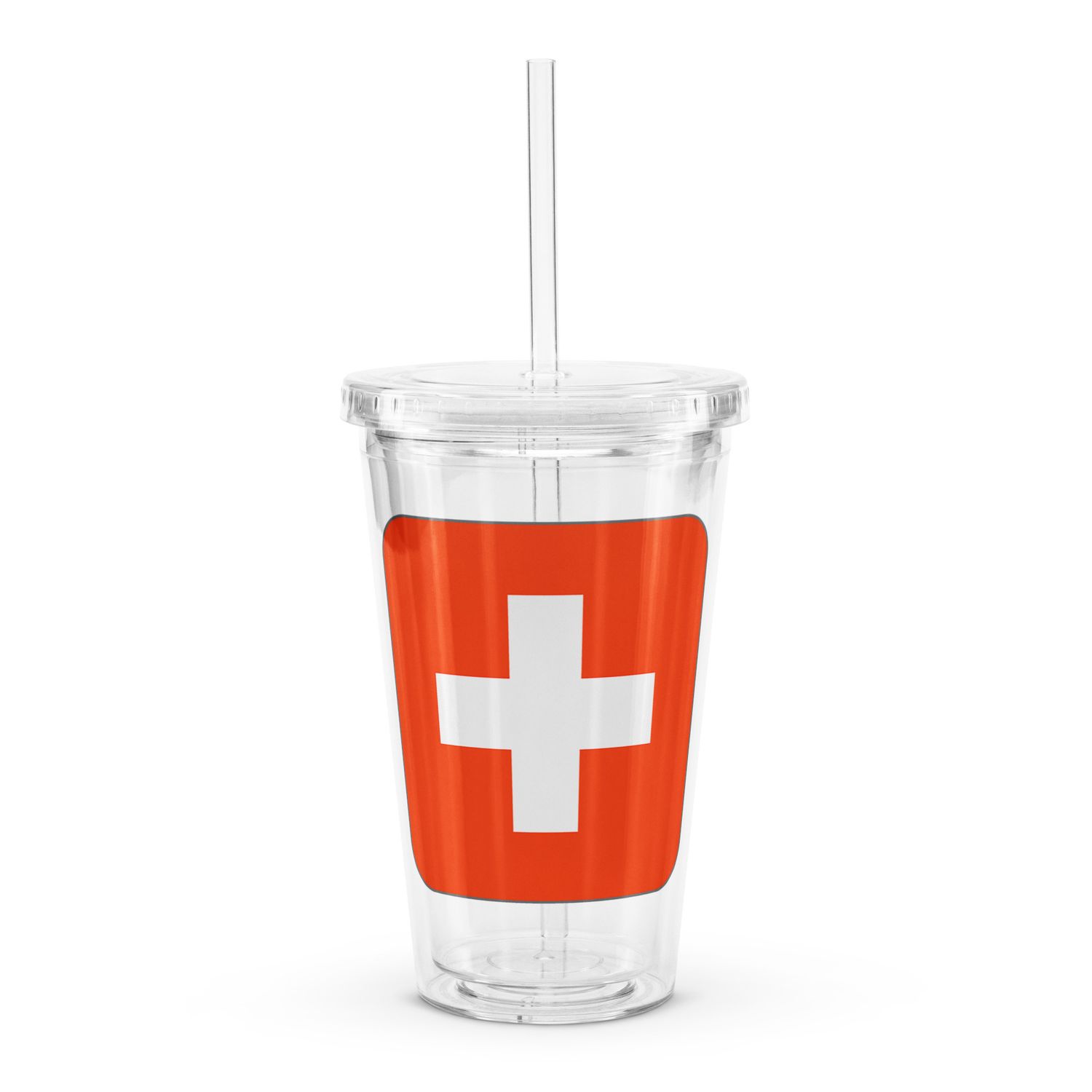 Switzerland Flag Clear Plastic Insulated Tumbler