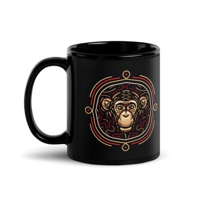 Chinese Zodiac Monkey Black Glossy Mug