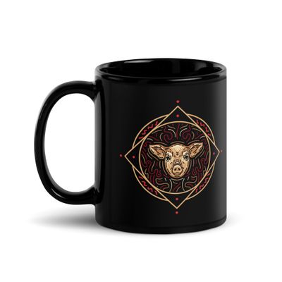 Chinese Zodiac Pig Black Coffee Mug