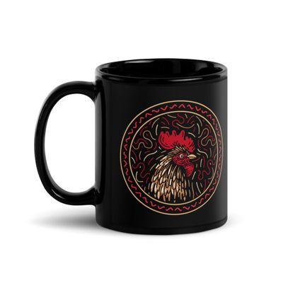 Chinese Zodiac Rooster Black Coffee Mug