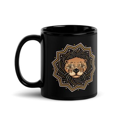 Native American Zodiac Otter Black Coffee Mug