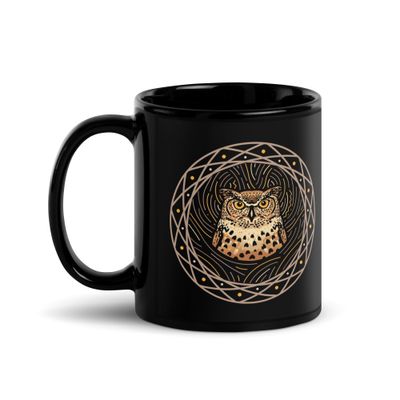 Native American Zodiac Owl Black Coffee Mug