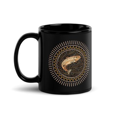 Native American Zodiac Salmon Black Coffee Mug