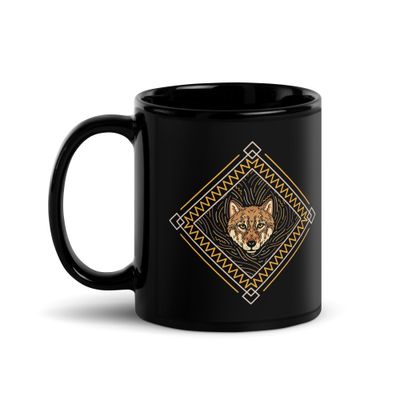 Native American Zodiac Wolf Black Coffee Mug