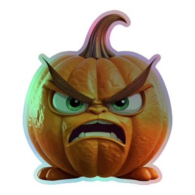 Halloween Angry Pumpkin 1 Holographic Sticker