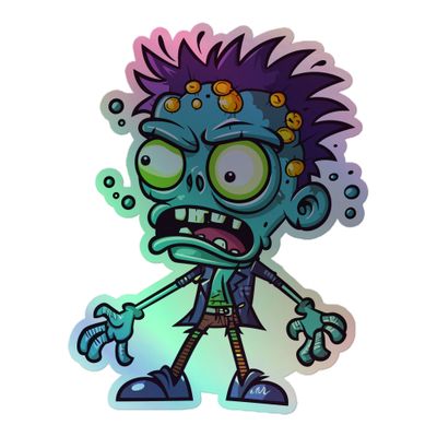 Halloween Cartoon Zombie 1 Holographic Sticker
