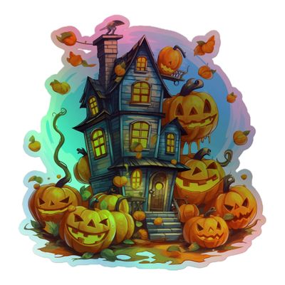 Halloween Haunted House 1 Holographic Sticker